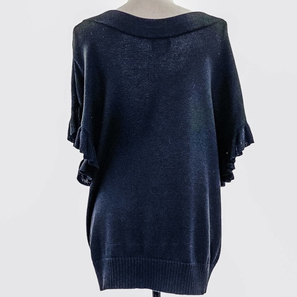 ELLE Black Short Sleeve Ruffled Blouse Size Medium - Picture 2 of 11